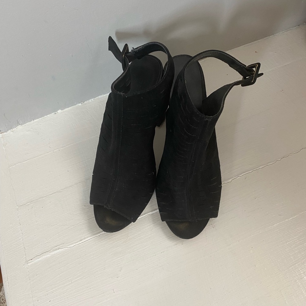 Madden Girl black open toe heel booties side 7 very good condition